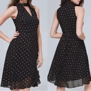 White House Black Market Cocktail Dress - Black Gold Metallic Jacquard